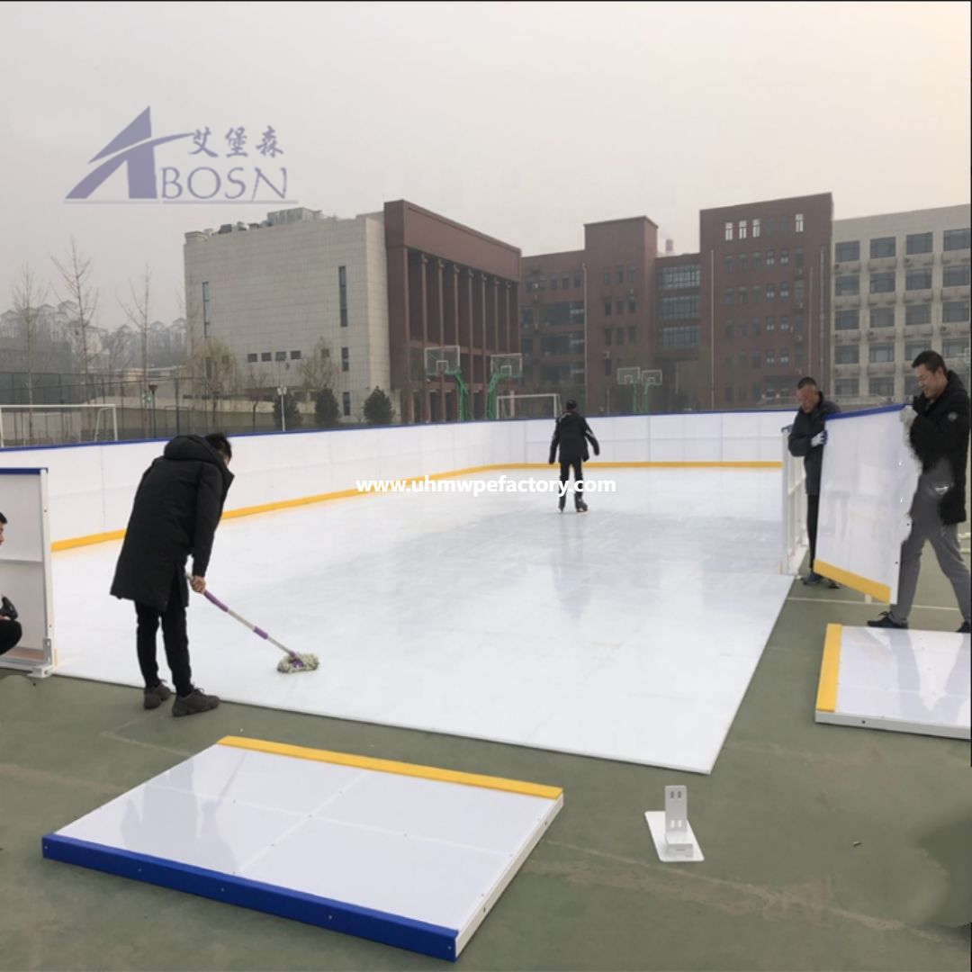 Anti-UV UHMWPE Synthetic Ice Tile Hockey Rink With Dasher Board Full System For indoor skating