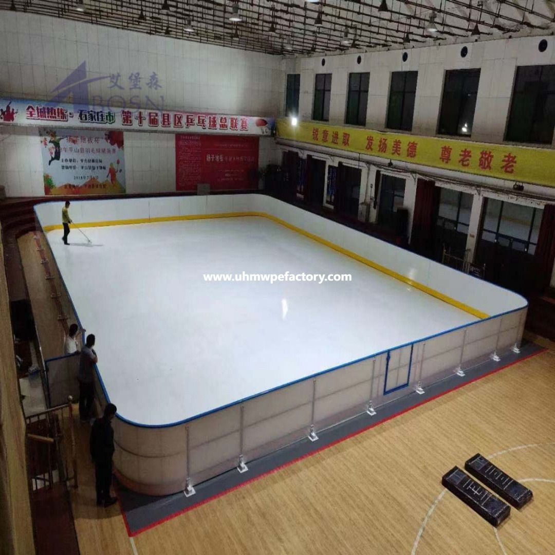 Anti-UV UHMWPE Synthetic Ice Tile Hockey Rink With Dasher Board Full System For indoor skating